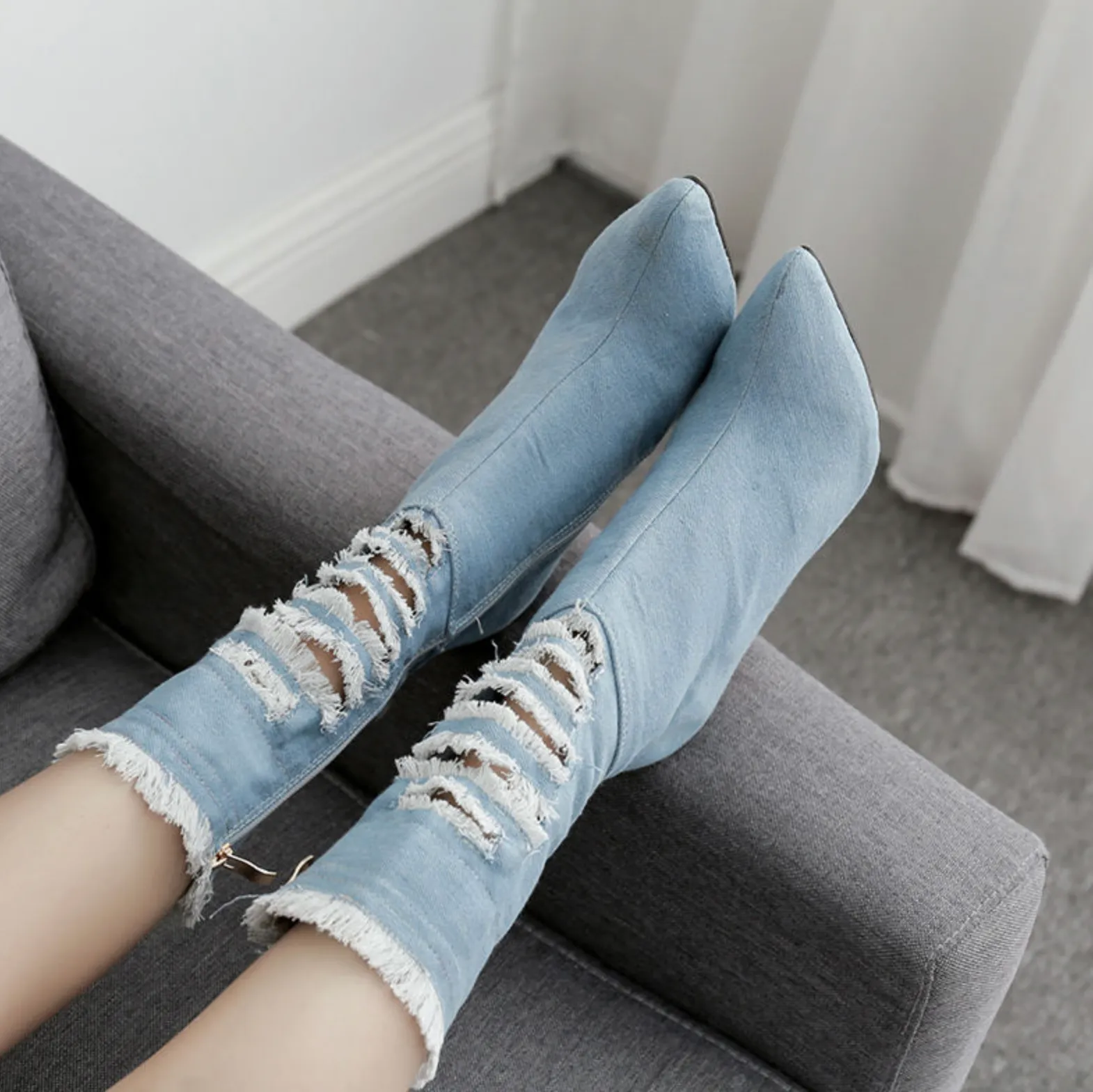 Number Ninety Two Denim Pointed Toe Booties