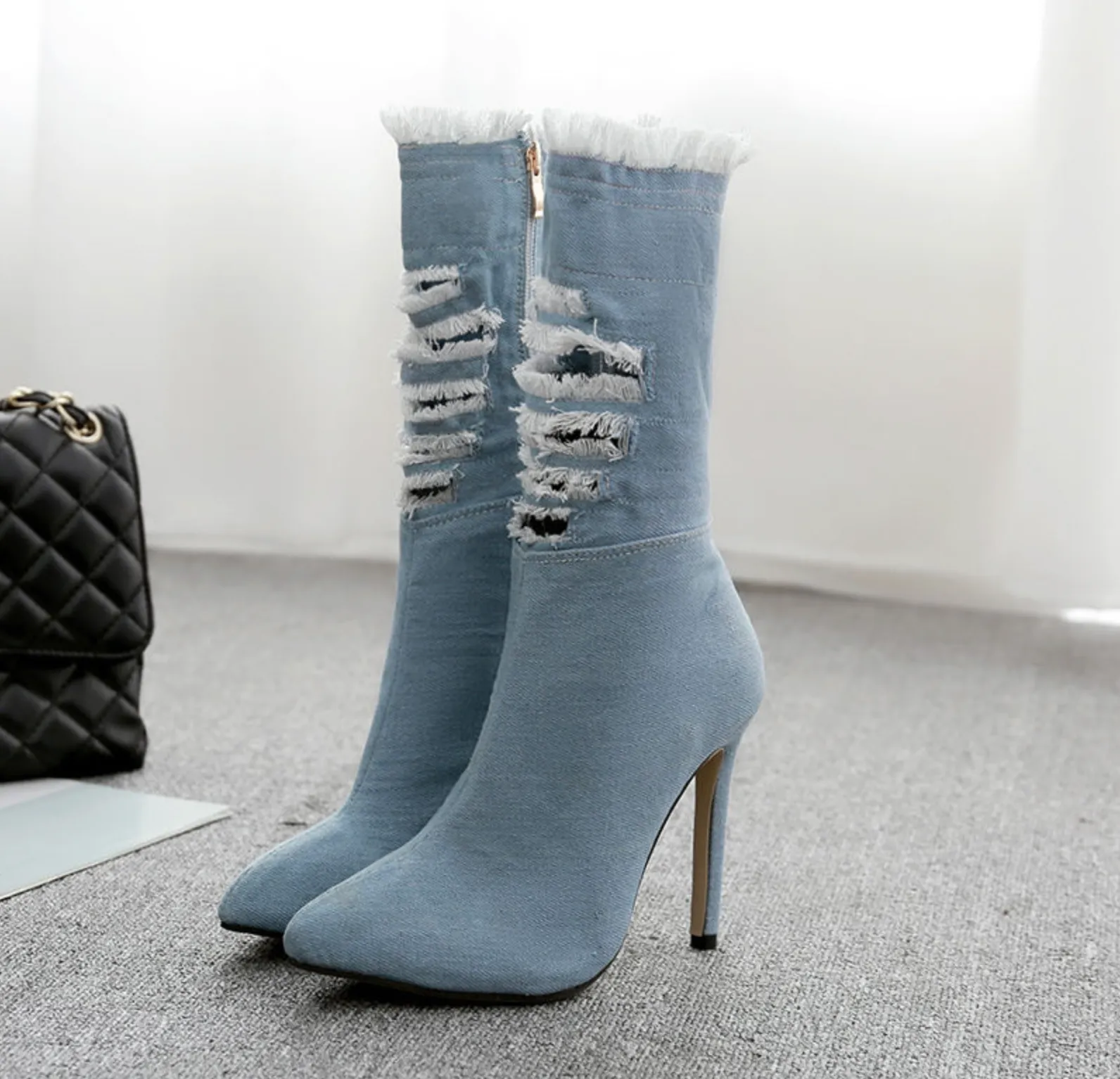 Number Ninety Two Denim Pointed Toe Booties