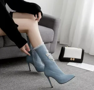 Number Ninety Two Denim Pointed Toe Booties