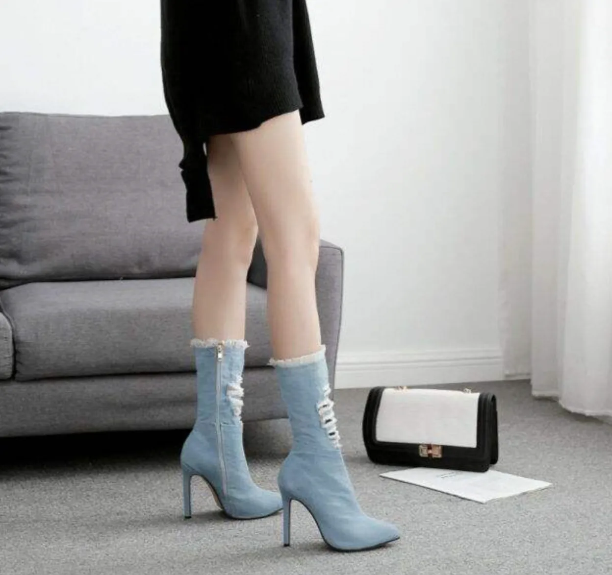 Number Ninety Two Denim Pointed Toe Booties