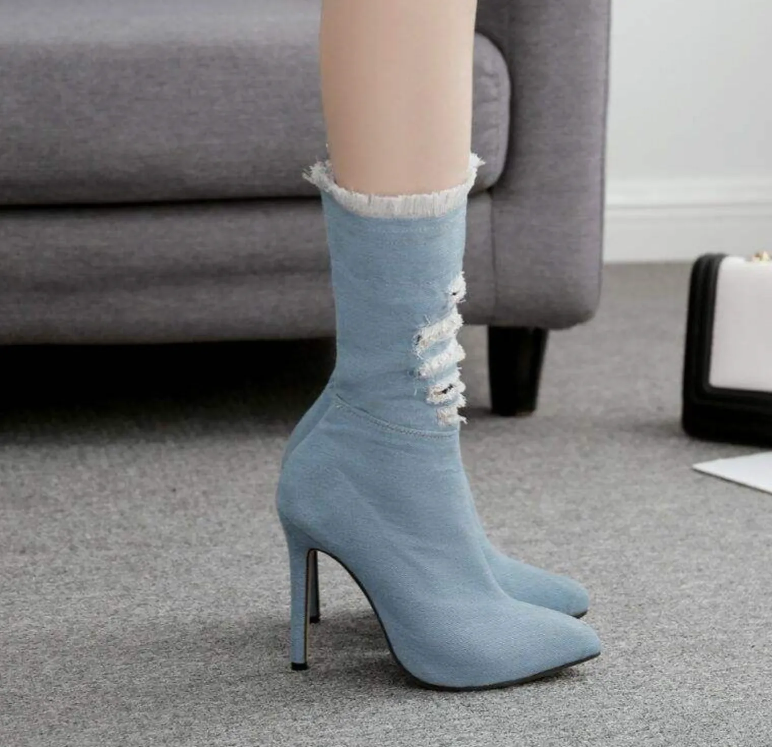 Number Ninety Two Denim Pointed Toe Booties