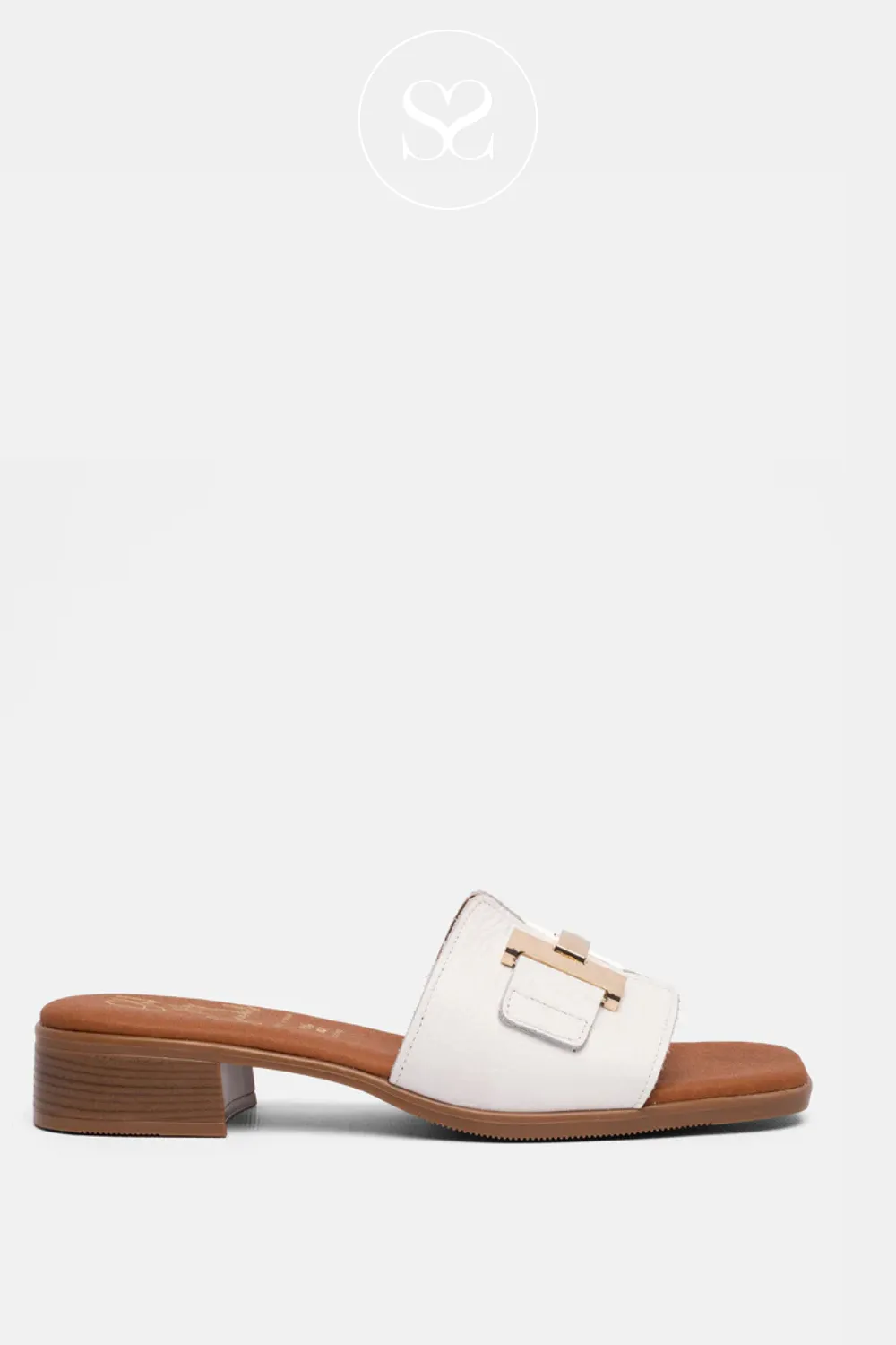 OH MY SANDALS 5605 WHITE LEATHER HEELED SLIDER SANDALS