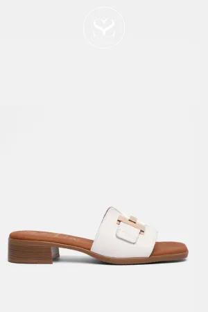 OH MY SANDALS 5605 WHITE LEATHER HEELED SLIDER SANDALS
