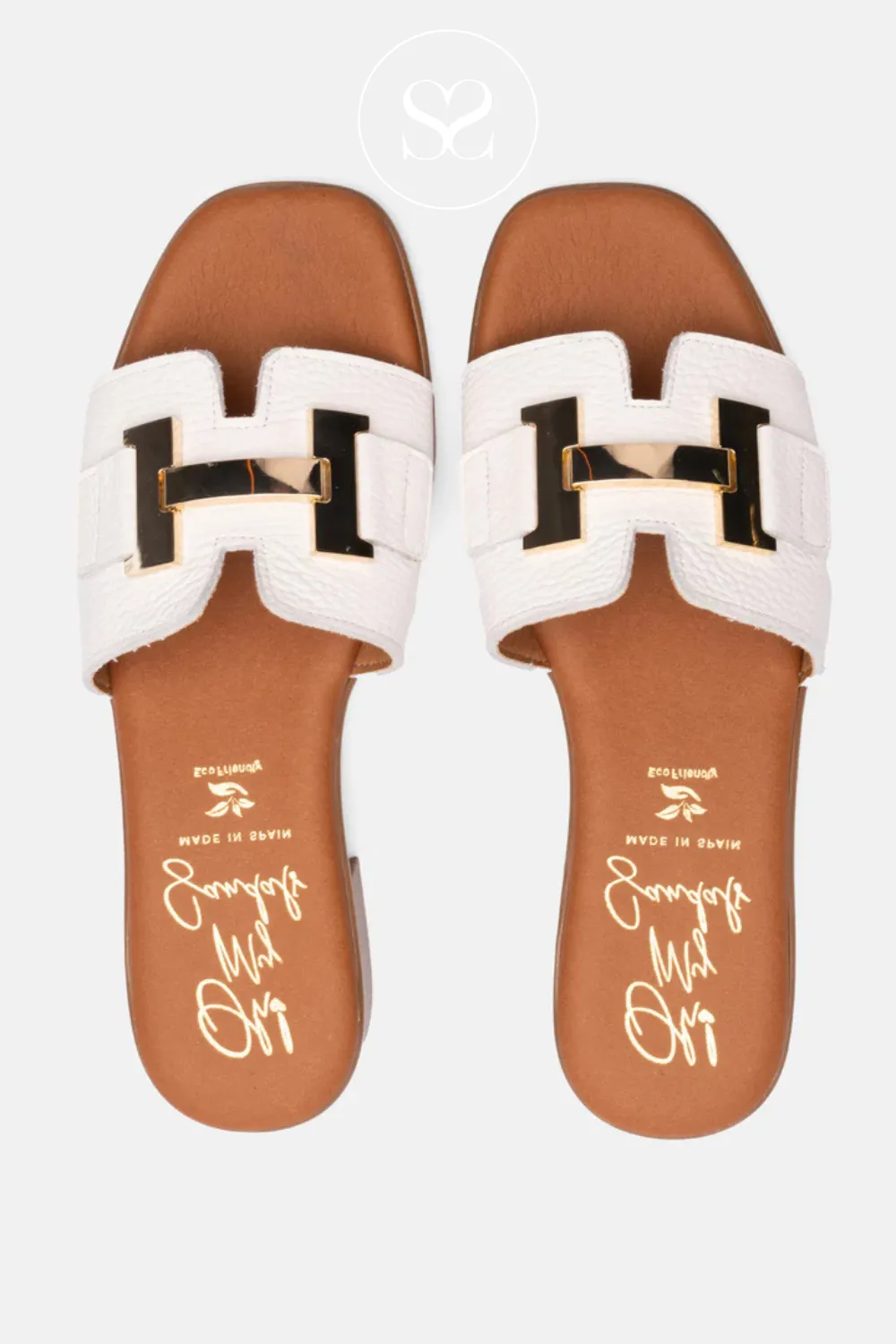 OH MY SANDALS 5605 WHITE LEATHER HEELED SLIDER SANDALS