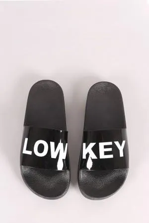 Qupid Low Key Patent Slide Sandals