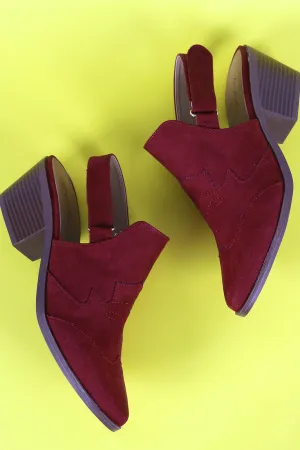 Qupid Suede Pointy Toe Slingback Chunky Heeled Mule