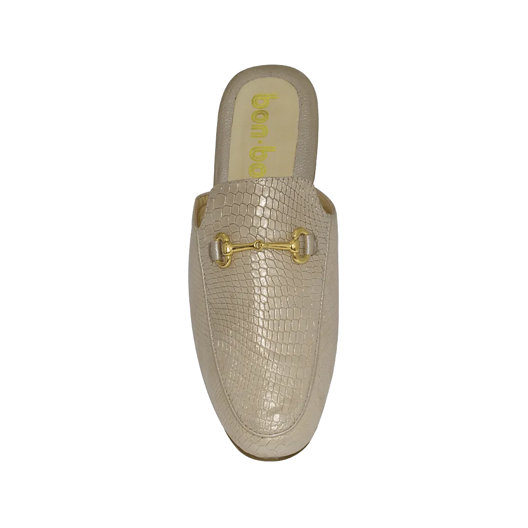 Satin gold mule in folia embossed leather