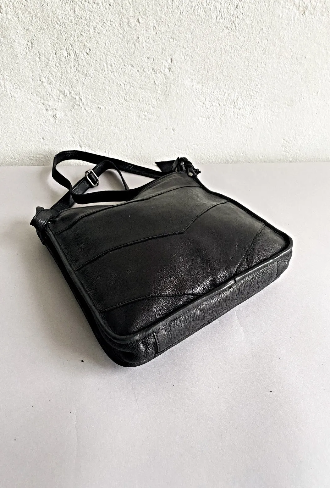 Simone Chevron Leather Purse, Black