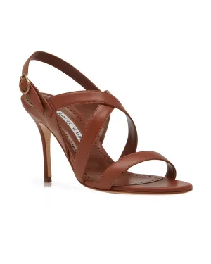 Singanu Leather Criss Cross Sandals in Medium Brown
