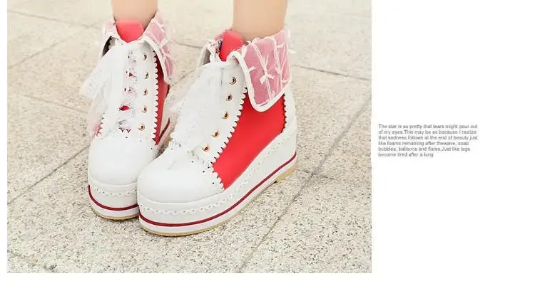 Sohiwoo Sweet lolita shoes vintage round head thic bottom women shoes cute bowknot cross bandage kawaii shoes loli cosplay kawaii girl