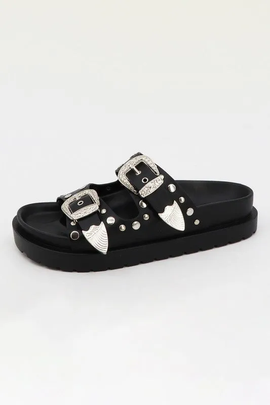Studded Double Buckle Flat