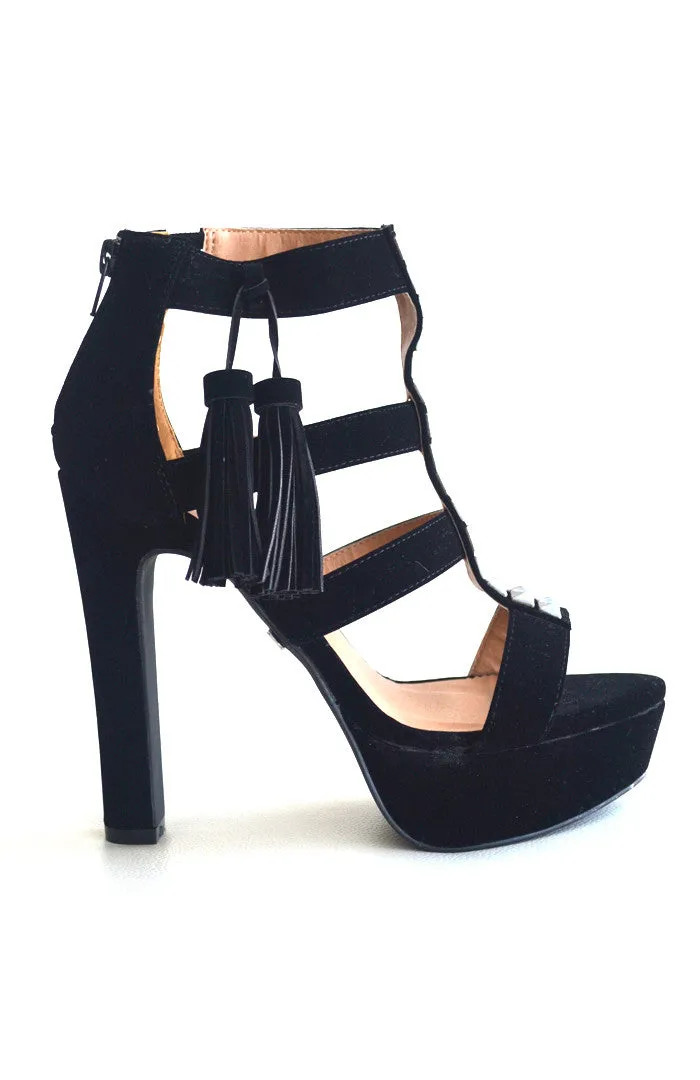 Studded Tassel Sandals- Black