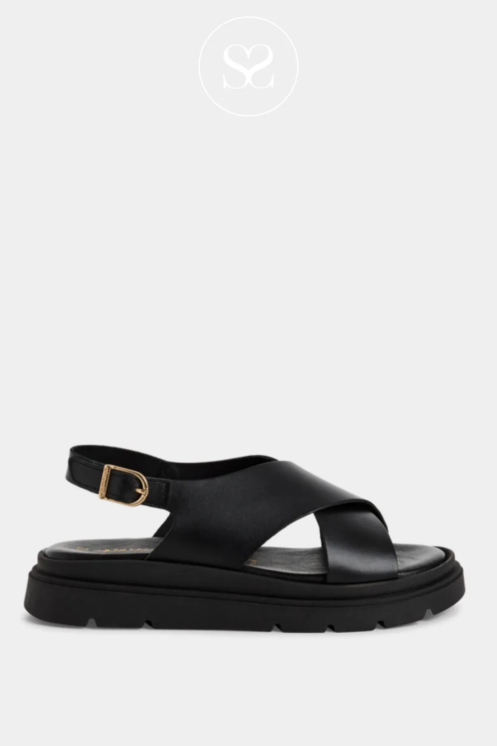 TAMARIS 1-28270-42 BLACK LEATHER CRISS-CROSS STRAP SLINGBACK WEDGE SANDALS