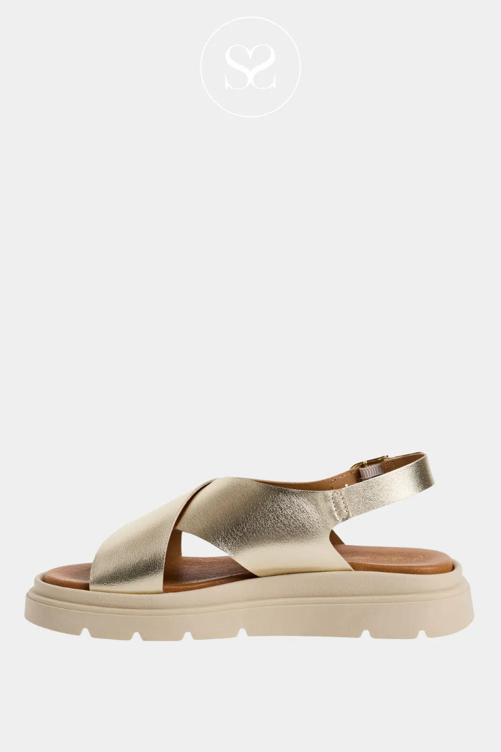 TAMARIS 1-28270-42 LIGHT GOLD LEATHER CRISS-CROSS SLINGBACK WEDGE SANDALS