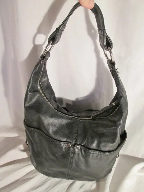 TIGNANELLO leather hobo satchel shoulder bucket bag crossbody BLACK sling
