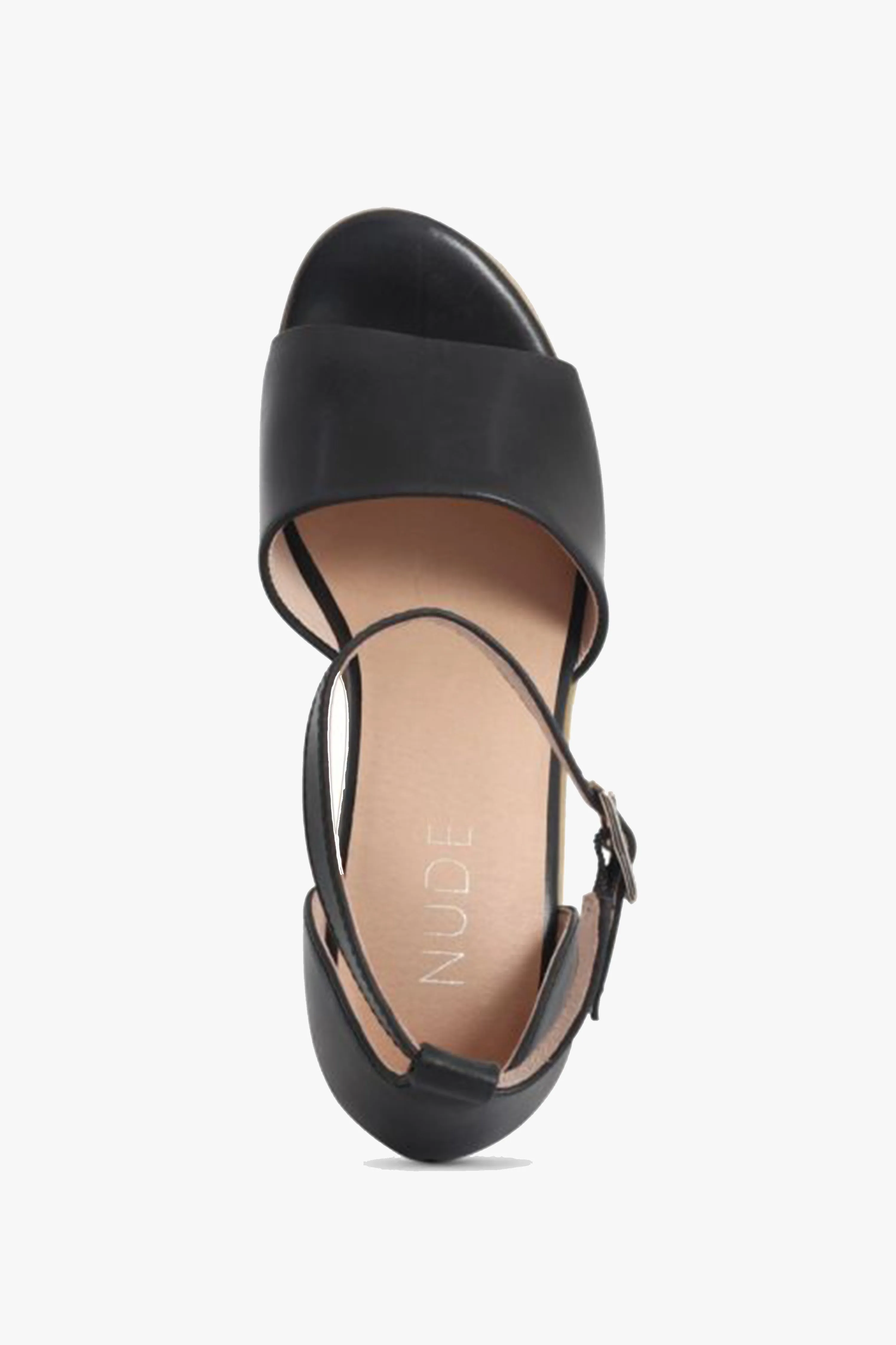 Tilley Black Ankle Strap Woven Wedge Heel
