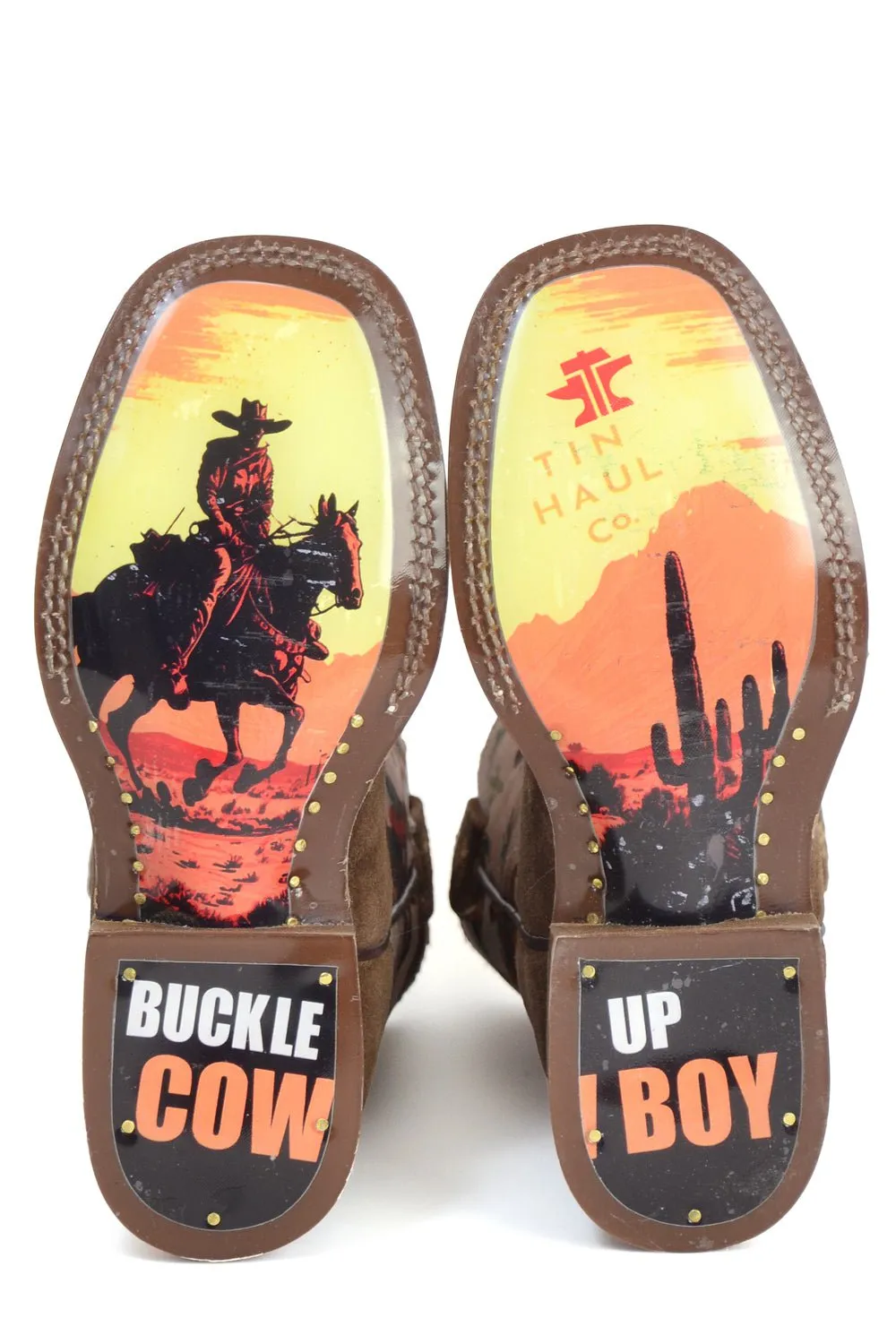 Tin Haul Boys Cowboy Rider Brown Leather Cowboy Boots