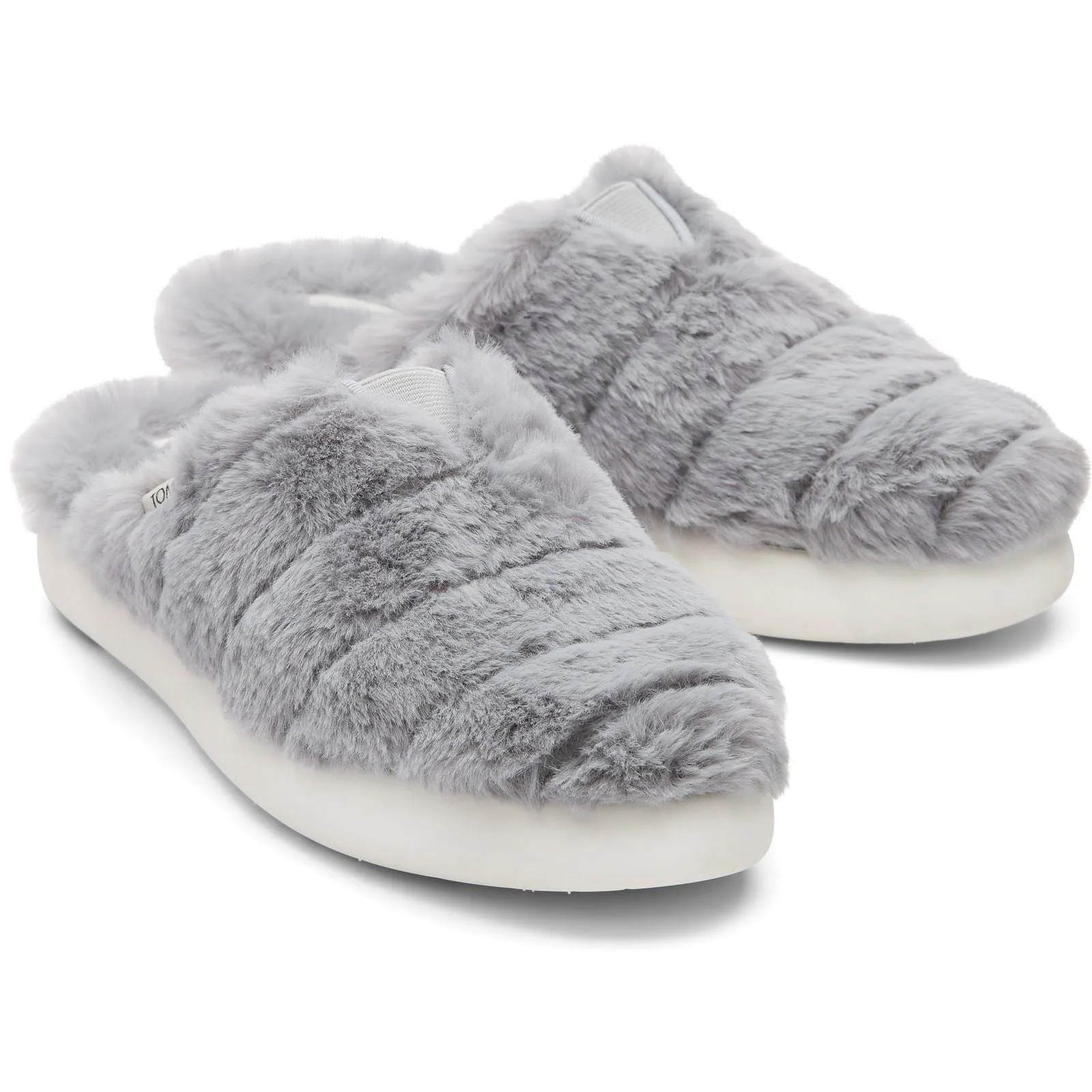 TOMS Alpargata Mallo Grey 100% Polyester Faux Fux Female Mule Ladies Summer