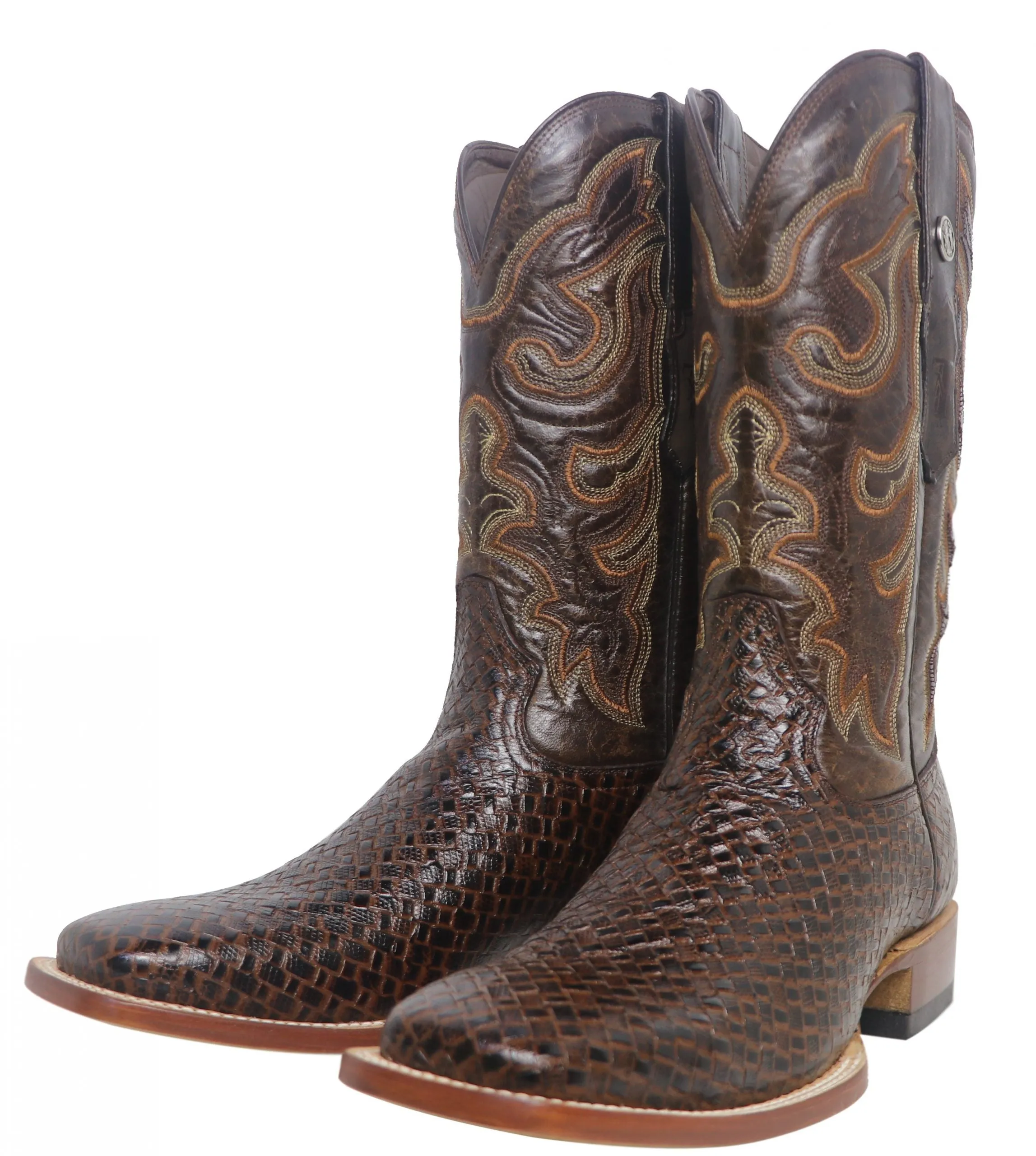 Weave Print Square Toe Boots