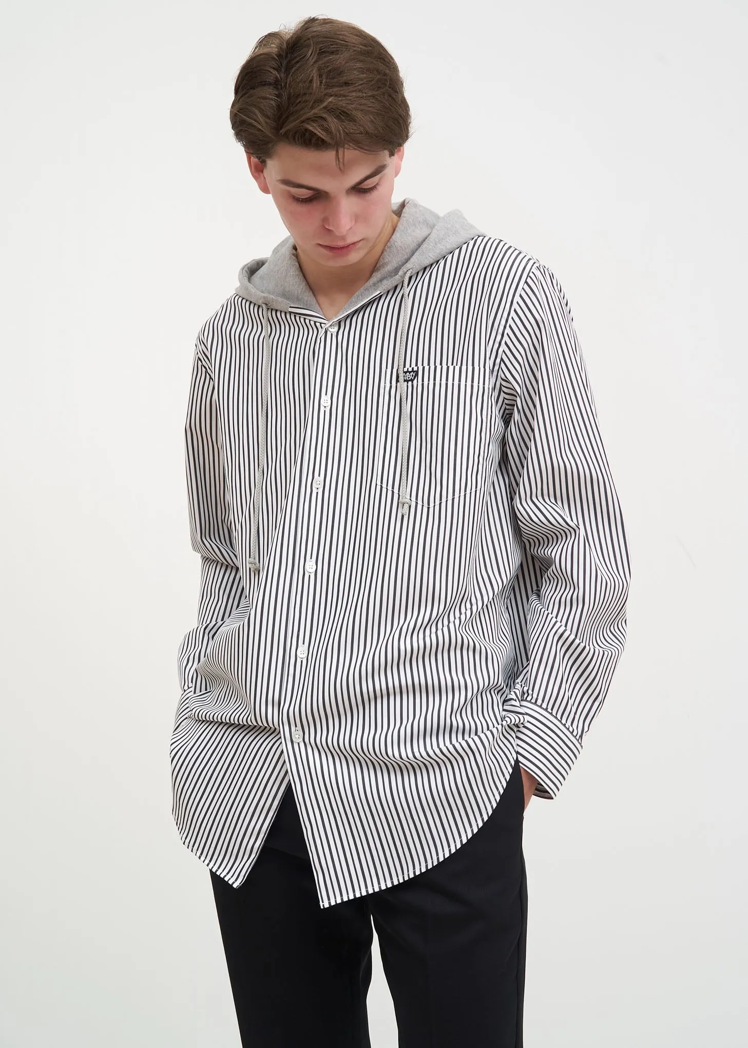 White Stripe Riley Hooded Shirt