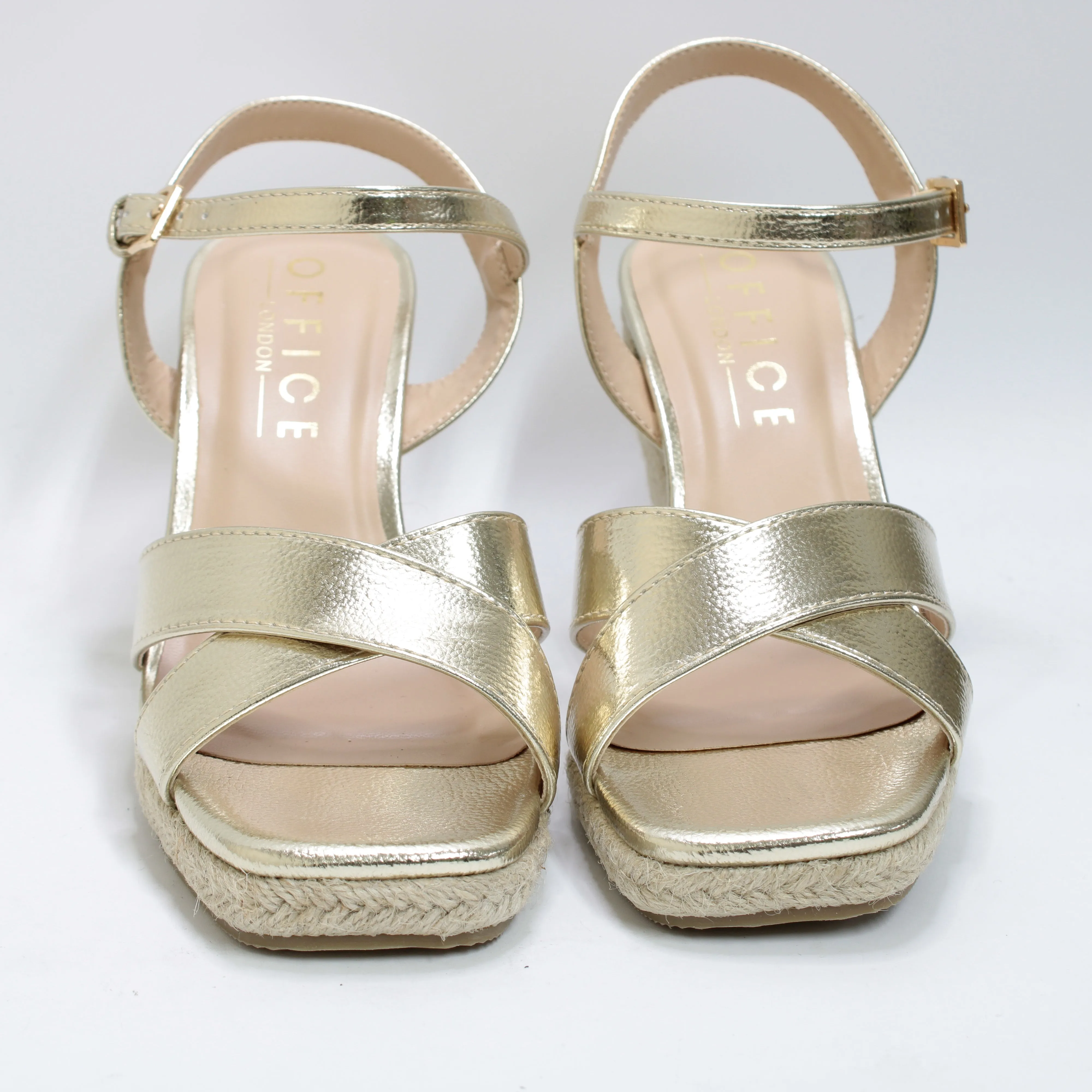 Womens Office Hattie Two Part Cross Strap Wedge Gold